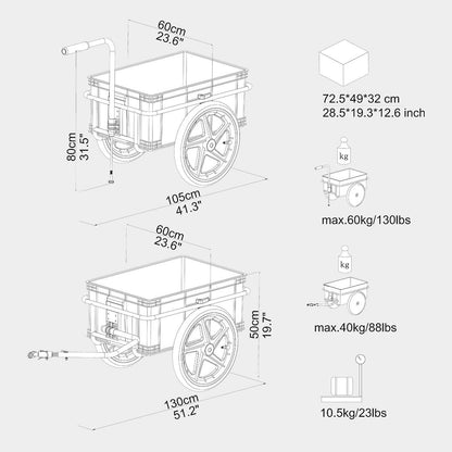 Tiggo VS Plus bicycle cargo trailer & handcart with 70 liter transport box bike trailer transport cart 20317
