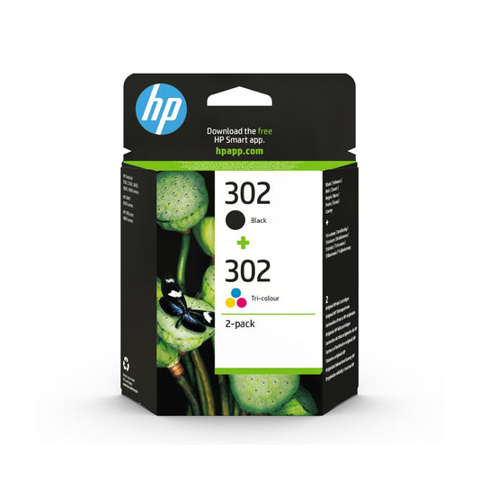 HP 302 (X4D37AE) Original Ink Cartridges, Black + Tri-color, 2-pack for HP DeskJet 1100, 2300, 3600, 3800, 4600 series, HP ENVY 4500 series, HP OfficeJet 3800 Series.