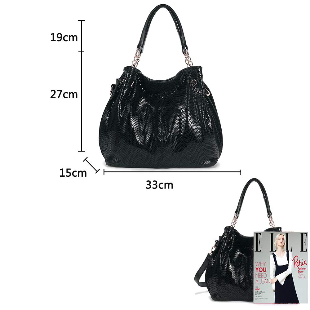 Kris Anna women's hobo shoulder bag made of PU leather with shoulder strap, shopper bag, crossbody handbag, chain handles for women in black. Single-use.