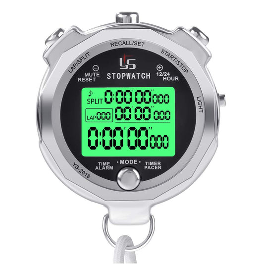 LAOPAO Stopwatch, 1/1000 Second Precision 100 Lap Memory Data LCD Electronic Digital Chronograph Timer with Light Function & Silent Function for Football Sports Referee Trainer