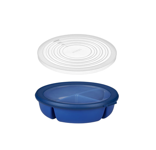 Mepal - Bento bowl starter set with microwave lid, multipurpose tray with 3 compartments, round Cirqula - airtight storage container - meal prep boxes & food storage containers - Vivid blue