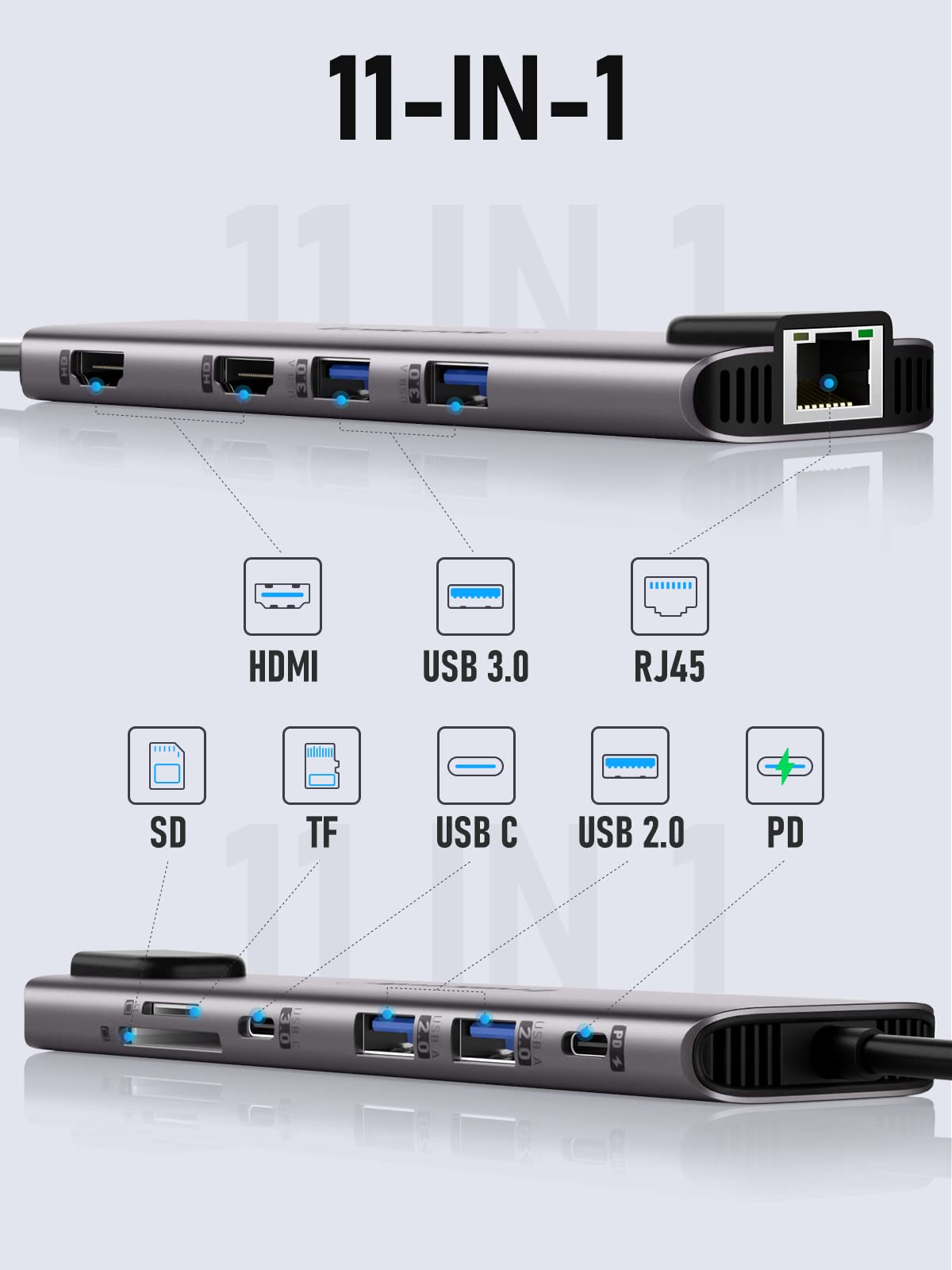 Aluminum Docking Station USB C Hub 2 HDMI, Gigabit Ethernet, 4 USB A, USB C 3.0, PD100W, SD TF, 1000Mbps RJ45 Lan Dock Usbc Adapter MacBook Docking Station Laptop 2 Monitors for Lenovo HP Dell Surface
