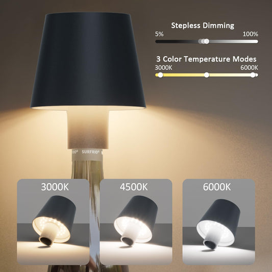 Coin with 2 pieces LED battery-operated wireless bottle lamp, 5500mAh dimmable table lamp, IP54 bottle light, touch table light for indoor/outdoor, restaurants and bars, anthracite...
