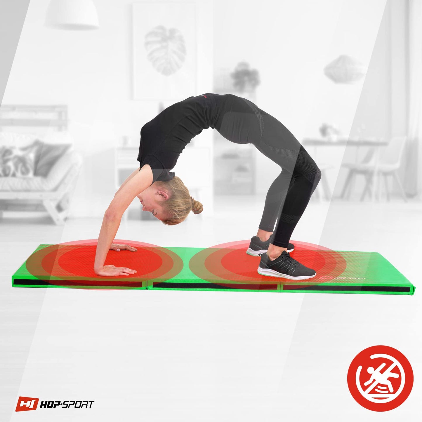 Hop-Sport folding gymnastics mat - ground cushion for home 180x60x5cm - fitness mat, gymnastics mat with carrying handles and Velcro closure thickness 4cm / 5cm (green)