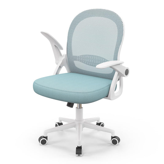 Rattan tree Ergonomic Office Chair, Desk Chair with Breathable Backrest, Height Adjustable, Mesh Chair with Foldable Armrests, Computer Chair, 360° Swivel Chair for Office, Home, Blue