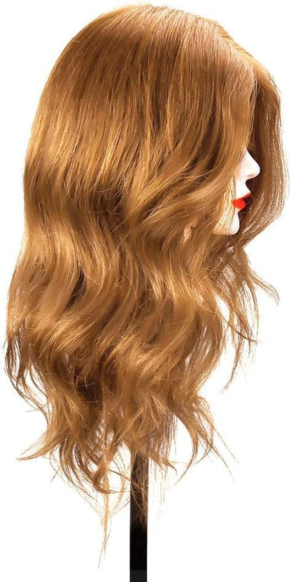 Practice head, TwoWin 80% real hair beauty school mannequin head with clamp stand and gifts - gold