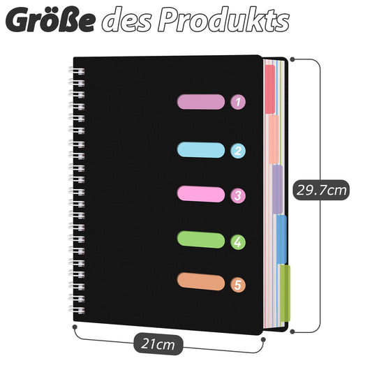 HAKACC Spiral Notebook, A4 Hardcover Spiral Pad 21 x 29.7 cm Notepad with Divider for Work School Writing Black