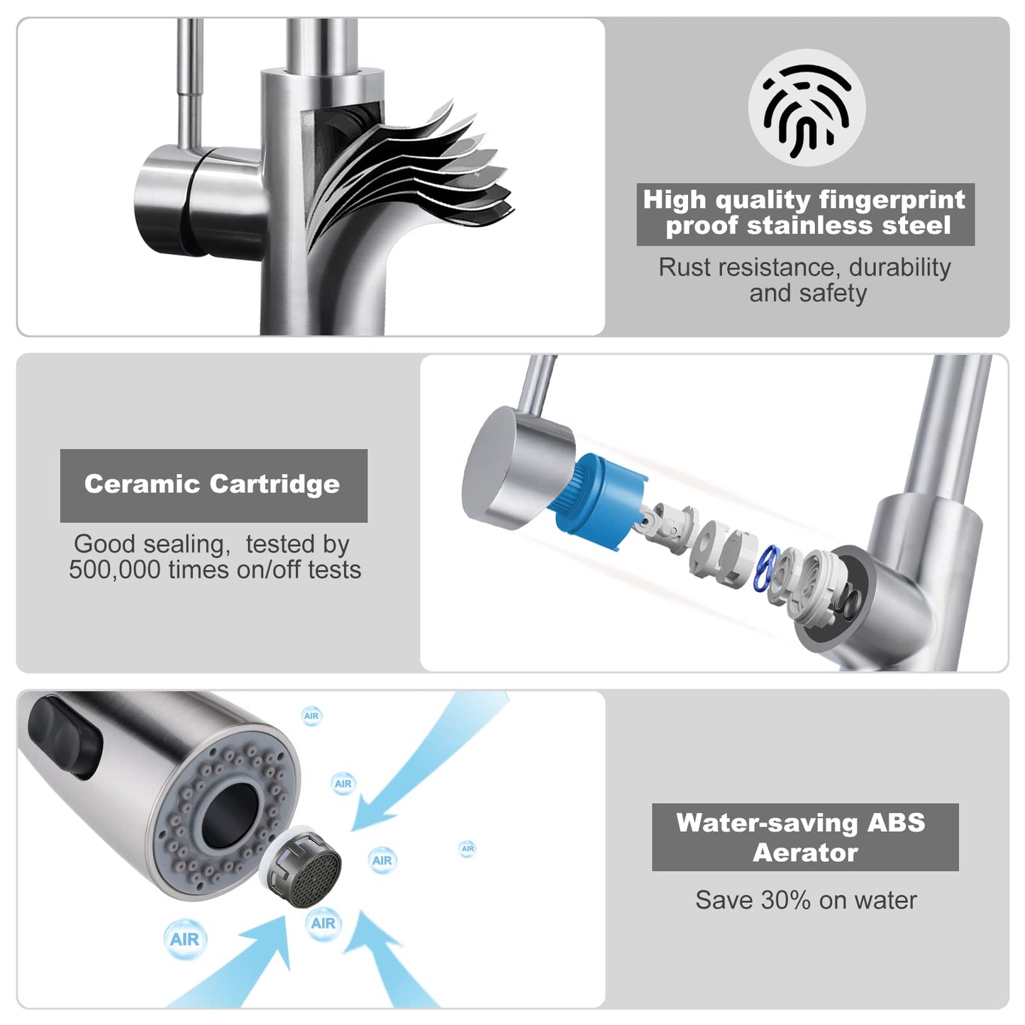 ARCORA kitchen faucet with pull-out, high-pressure kitchen tap made of stainless steel. 360° swiveling kitchen faucet mixer with 2 spray modes in brushed nickel.