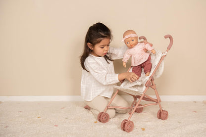 Little Dutch 4584 foldable metal doll buggy with soft handles and buggy bag - for dolls 33-46 cm, White Meadows/pink