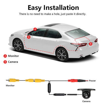 Jansite car backup camera side view camera without drilling car rear view camera IP68 waterproof front camera 120-degree wide angle lens night vision 12V