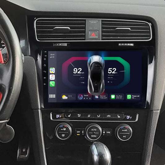 JUNHUA Android 12 car stereo GPS navigation for VW Golf 7 MK7, with 2GB RAM+32GB ROM, 10.1" display, 1280x800 resolution. Supports Wireless Carplay, Android Auto, WiFi, Bluetooth 5.1.