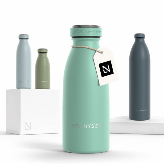 LARS NYSØM Stainless Steel Water Bottle 350ml, 500ml, 750ml, 1L, 1.5L | Insulated bottle for carbonated drinks | Leak-proof bottle for sports, outdoor, school (Aqua Turquoise, 350ml)