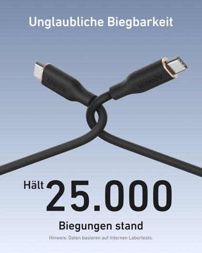 Anker Powerline III Flow, USB C to USB C Cable 240W, Type C Cable 90cm, Compatible with iPhone 16/15 Series, MacBook Pro/Air, iPad Pro/Air, Galaxy S24, Pixel, Switch, LG (USB 2.0, Midnight Black)
