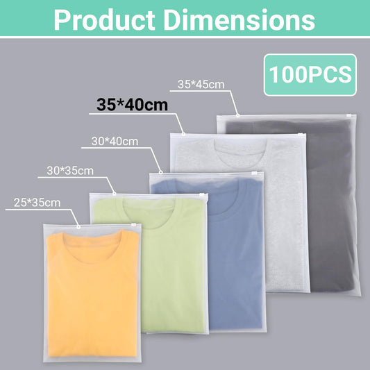 Svaldo Zip Bag clothing, 100 pieces 35*40cm storage bags, Frosted Transparent Bag, Storage Bags for Sweaters, Jeans, Jackets (Without Ventilation Openings)