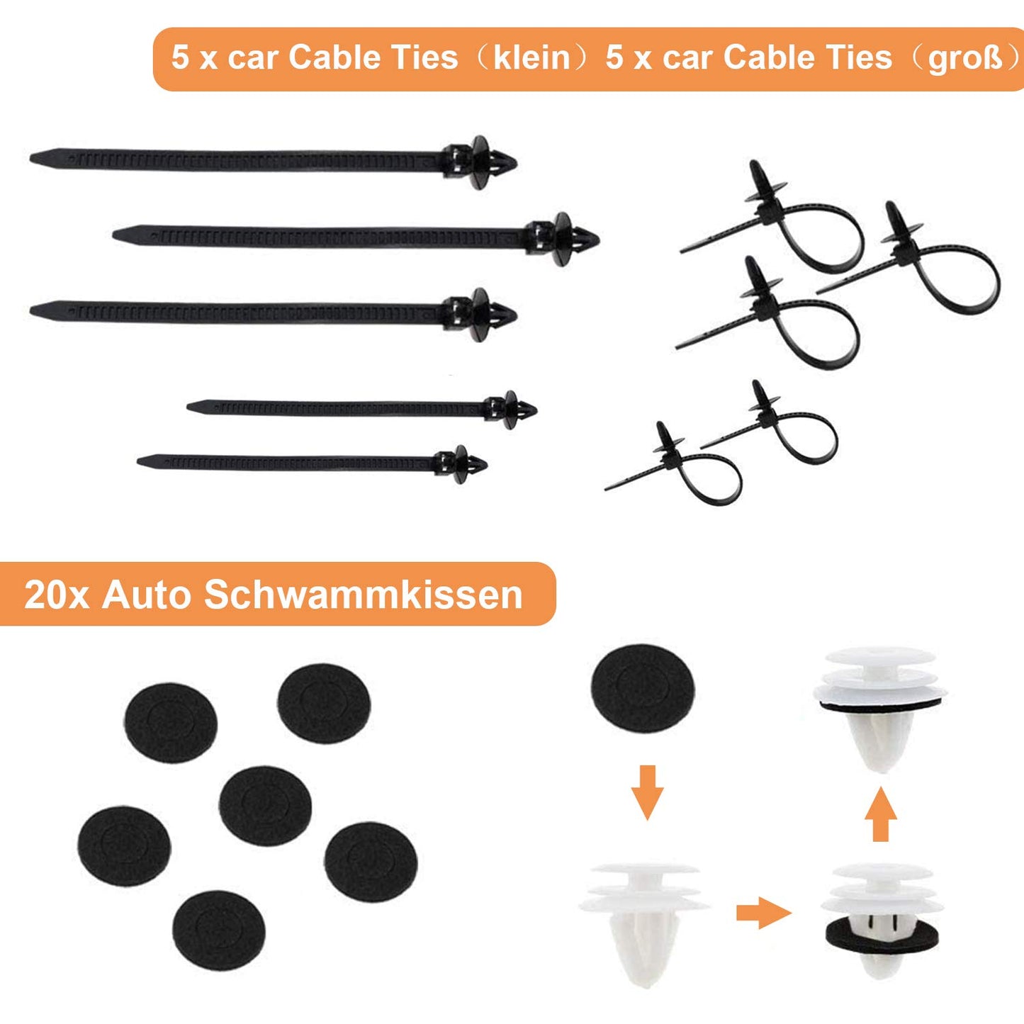 Automotive Tool, 716 Pieces Car Fastener Clips, Universal Door Panel Clips Bumper Trim Plastic Fasteners Set with Removal Tools, Sponge Cushion, and Cable Ties.