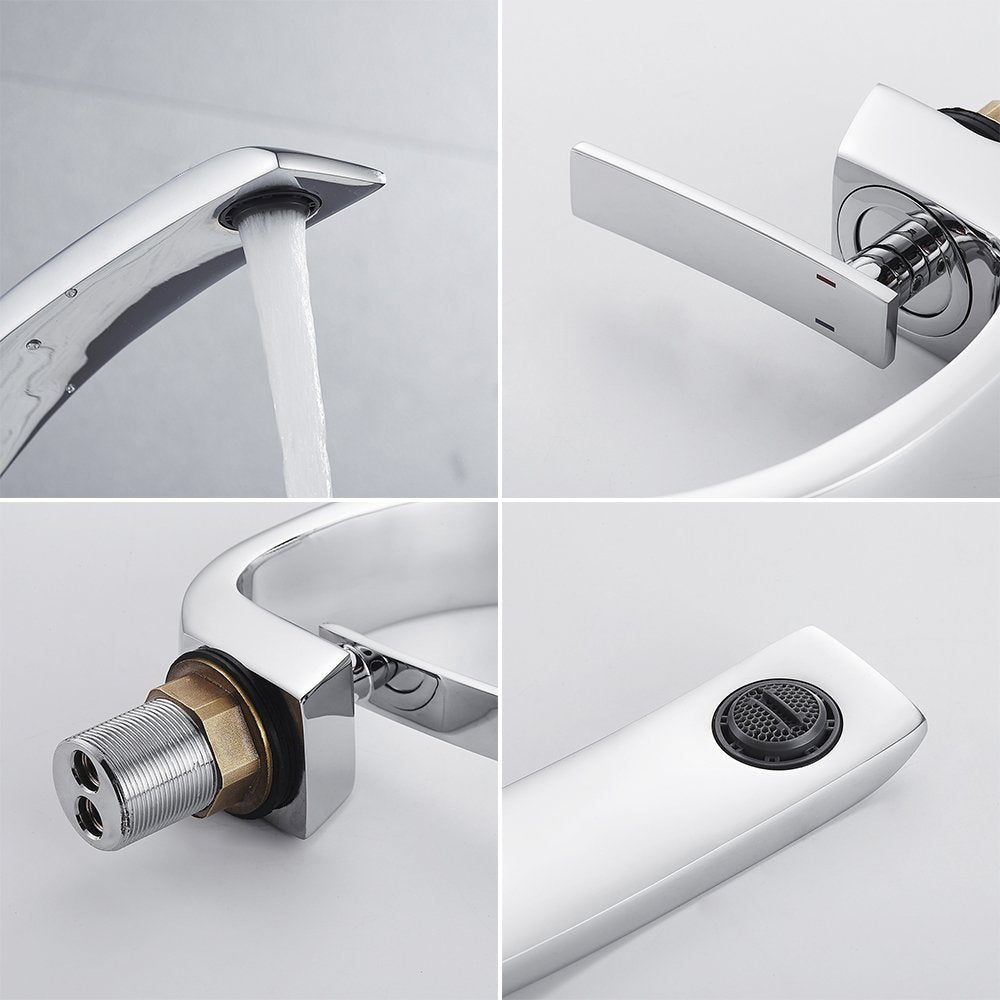Bathroom faucet Chrome single handle mixer modern for bathroom (Chrome)