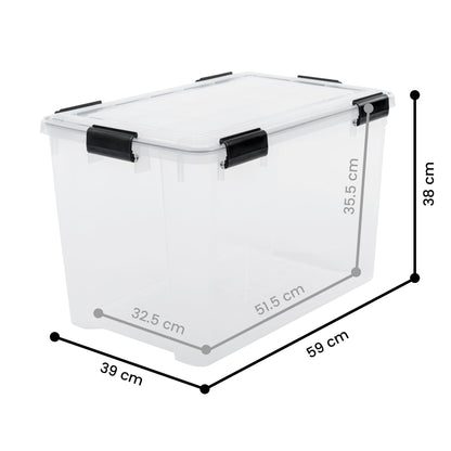 Iris Ohyama airtight plastic storage boxes with lid, 70L, 2-pack, transparent, hermetic waterproof seal, sturdy snap locks, stackable, dustproof, BPA-free, AT-LD.