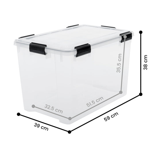 Iris Ohyama airtight plastic storage boxes with lid, 70L, 2-pack, transparent, hermetic waterproof seal, sturdy snap locks, stackable, dustproof, BPA-free, AT-LD.