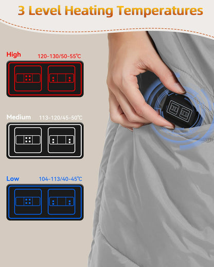 Wireless heated blanket with 7.4V battery for men and women, FERNIDA electric heating pad portable heated scarf for home, office, travel, hiking, Gray