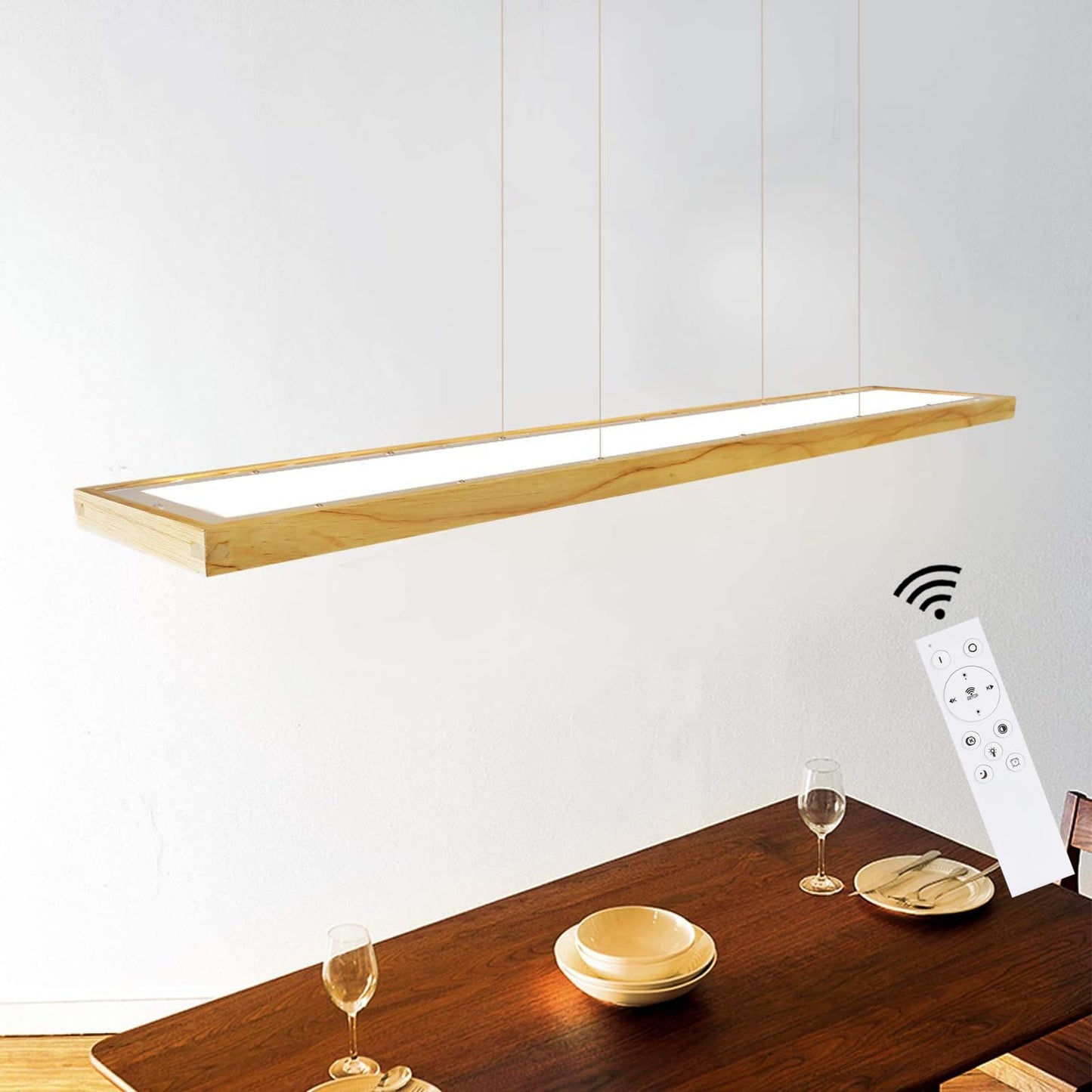 ZMH LED Pendant Light Wooden Hanging Lamp - Dining Table Lamp Dimmable Modern Design 100CM With Remote Control Hanging Height Adjustable Pendant Light for Living Room Bedroom Office