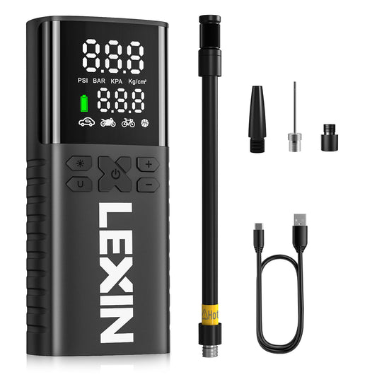LEXIN P4 Electric Air Pump, Battery Compressor 4000mAh, Portable Bike Pump 150 PSI (10.3 Bar), Air Compressor for Bike Car Motorcycle Balls, Mini Tire Pump with LED Display, Emergency Lighting
