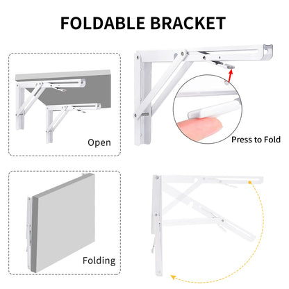 YUMORE Folding Shelf Brackets Heavy Duty 400mm White - 2 Pcs Metal Folding Brackets Wall Table Supports Folding Shelf Brackets for DIY Folding tables Benches Shelves Space-saving, Max Load 330lbs