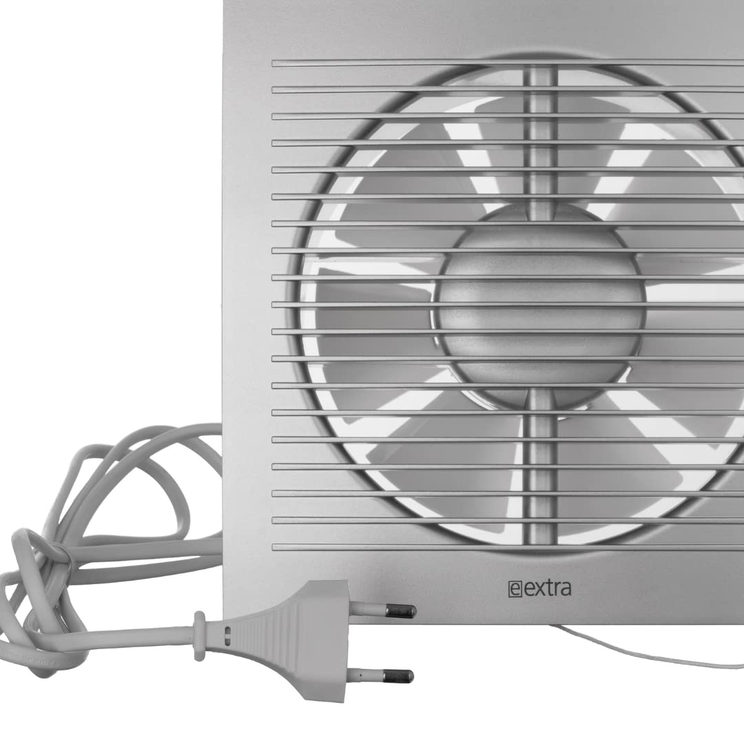 EUROPLAST Ø 150mm wall fan ventilator exhaust cable switch fan kitchen bathroom with plug, color - silver.