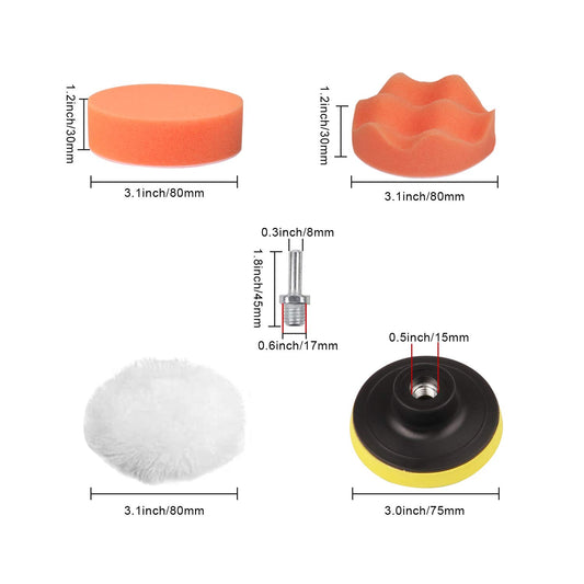 Polishing Attachment for Cordless Screwdriver - 31 Pieces Polishing Sponge Set for Car Polisher M10 Drill Adapter, made of Sponge and Wool Polishing Kit Polishing Bonnet Polishing Pad for Polisher