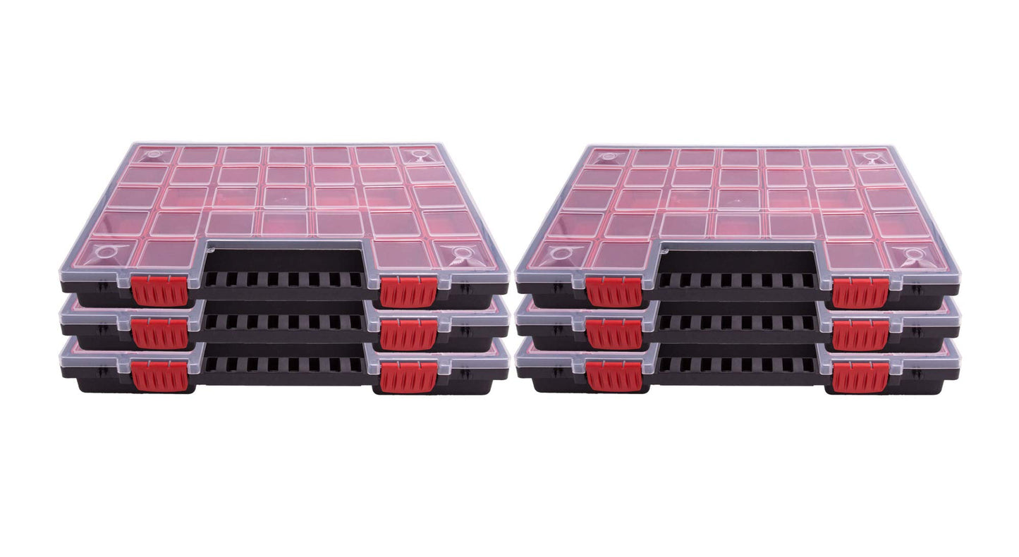 Box hill 6x assortment box KNO40305B | with removable red compartments | perfect for small parts, tools, and organization | plastic | 39.9 x 30.3 x 5cm