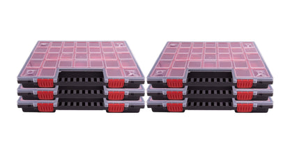 Box hill 6x assortment box KNO40305B | with removable red compartments | perfect for small parts, tools, and organization | plastic | 39.9 x 30.3 x 5cm