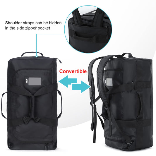 MIER Men's Sports Bag Water-Resistant Travel Bag 60L Large Heavy Duty Convertible Sports Backpack with Backpack Straps and Shoe Compartment for Gym, Sports, Travel, Duffle Bag-Black