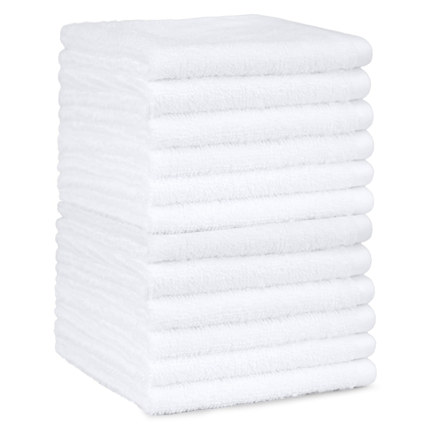 Amazon Basics face towels for bathroom, 100% cotton, highly absorbent washcloths, quick-drying, towels for beauty salon, 30 x 30 cm, 12-pack, white.