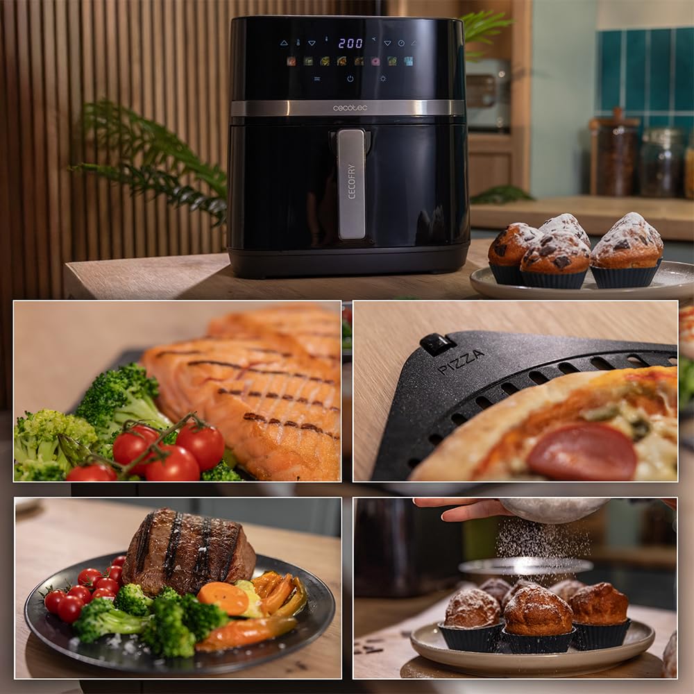 Cecotec hot air fryer without oil 8L grill plate - grill - dual heating elements - Air Fryer Cecofry & Grill Duoheat 8000. 2200W, dietary and digital, window, temperature control 80-200°C, 8 menus.