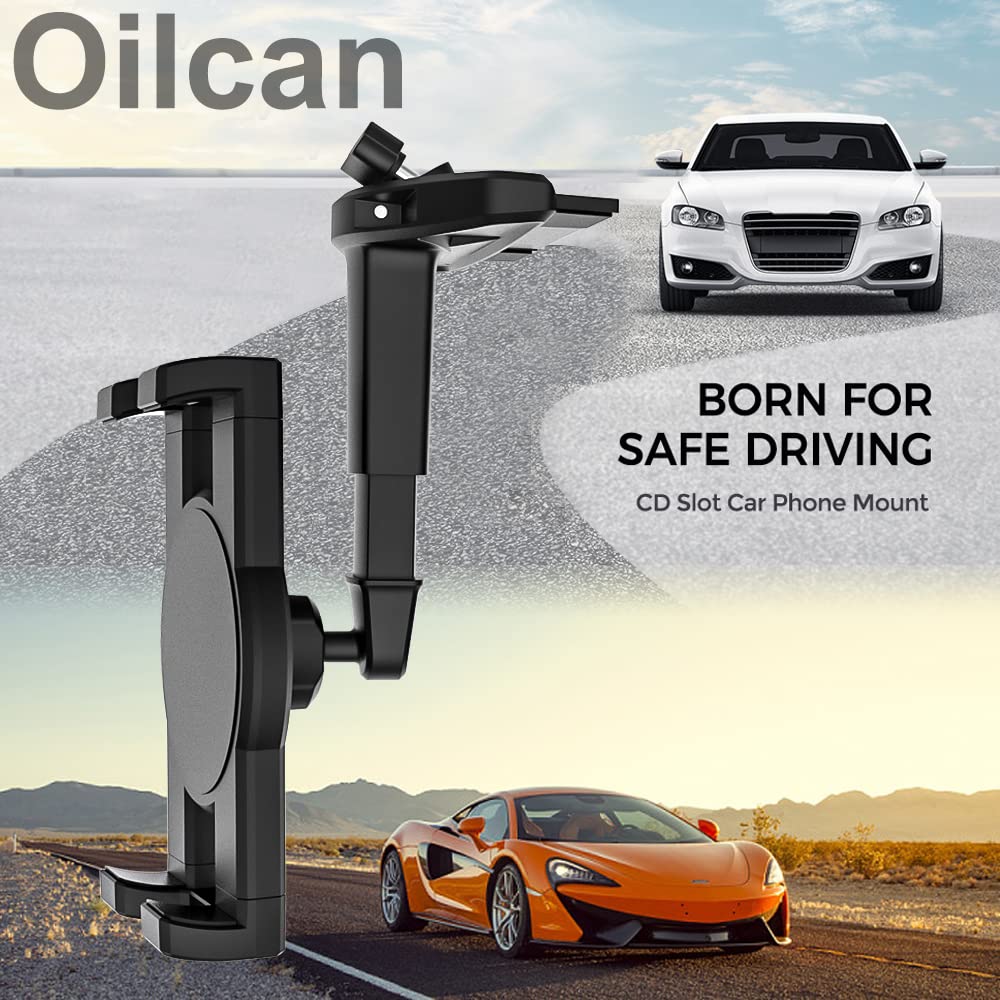 Oilcan car CD slot tablet holder, CD player tablet car mount with upgraded telescopic arm, CD slot holder for iPad Pro Air Mini, Galaxy Tab, Kindle, iPhone 4-12.9" smartphones & tablets.