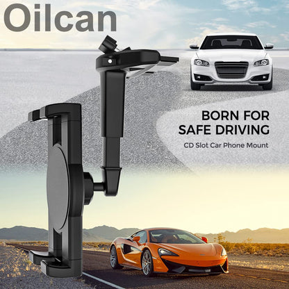 Oilcan car CD slot tablet holder, CD player tablet car mount with upgraded telescopic arm, CD slot holder for iPad Pro Air Mini, Galaxy Tab, Kindle, iPhone 4-12.9" smartphones & tablets.
