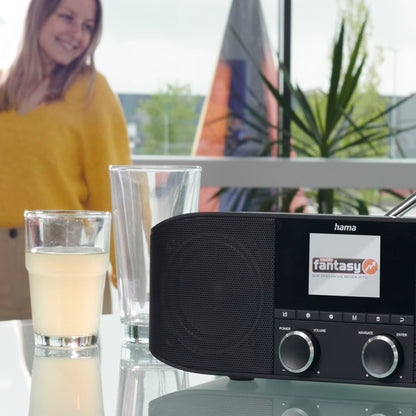 Hama DAB+ Radio with Bluetooth - Kitchen Radio DR1410BT Digital Radio Stereo, Alarm Clock, Headphone Jack Aux 3.5mm, FM, Color Display - Black