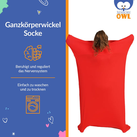 Sensory Owl Full Body Sock Sensory Kids and Adults Full Body Wrap Stress Relief Autism ADHD Aid L 155 cm Red