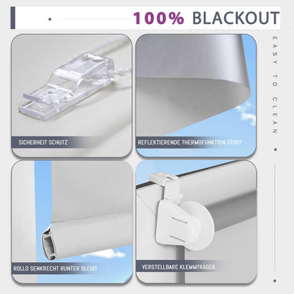 Blackout roller blind without drilling & with drilling, Roller blind blackout White 60x160cm (fabric width 55cm) for window interior wall mounting, ceiling mounting window blind side-rolling clamp roller blind