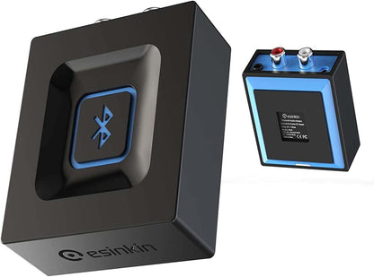 Esinkin Wireless Bluetooth Audio Receiver, Bluetooth adapter for PC/Mac/Smartphone/Tablet/AV receiver/stereo system, 3.5mm & RCA input, One-Push button (On/Off button).