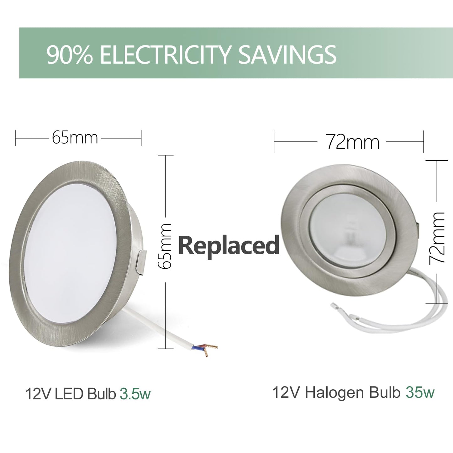 URing 6-pack LED recessed lights 12V Dimmable 3.5W 3000K Warm White, recessed lights flat 12V 300LM borehole 55-58mm and 15mm flat, furniture recessed lights LED spotlights for motorhomes caravans boats