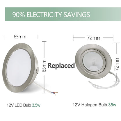 URing 6-pack LED recessed lights 12V Dimmable 3.5W 3000K Warm White, recessed lights flat 12V 300LM borehole 55-58mm and 15mm flat, furniture recessed lights LED spotlights for motorhomes caravans boats