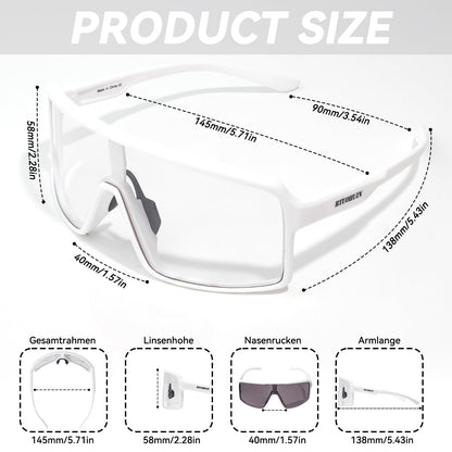 RTUOHUIN Self-Tinting Cycling Glasses for Men Women Photochromic Sports Sunglasses UV400 Protection Clear Road Cycling Glasses TR90 Frame Fast Cycling for Cycling, Running, Outdoor Sports - Sand-White