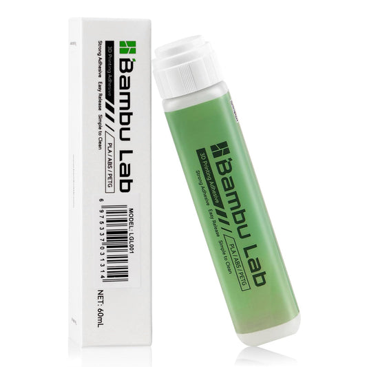 3D printer build plate adhesive compatible with Bambulab A1/A1 Mini/P1/X1 3D printers. Strong adhesive for heatbed PEI steel plate. Adheres PLA/ABS/PETG/PC/PA/TPU filaments. 60ML.