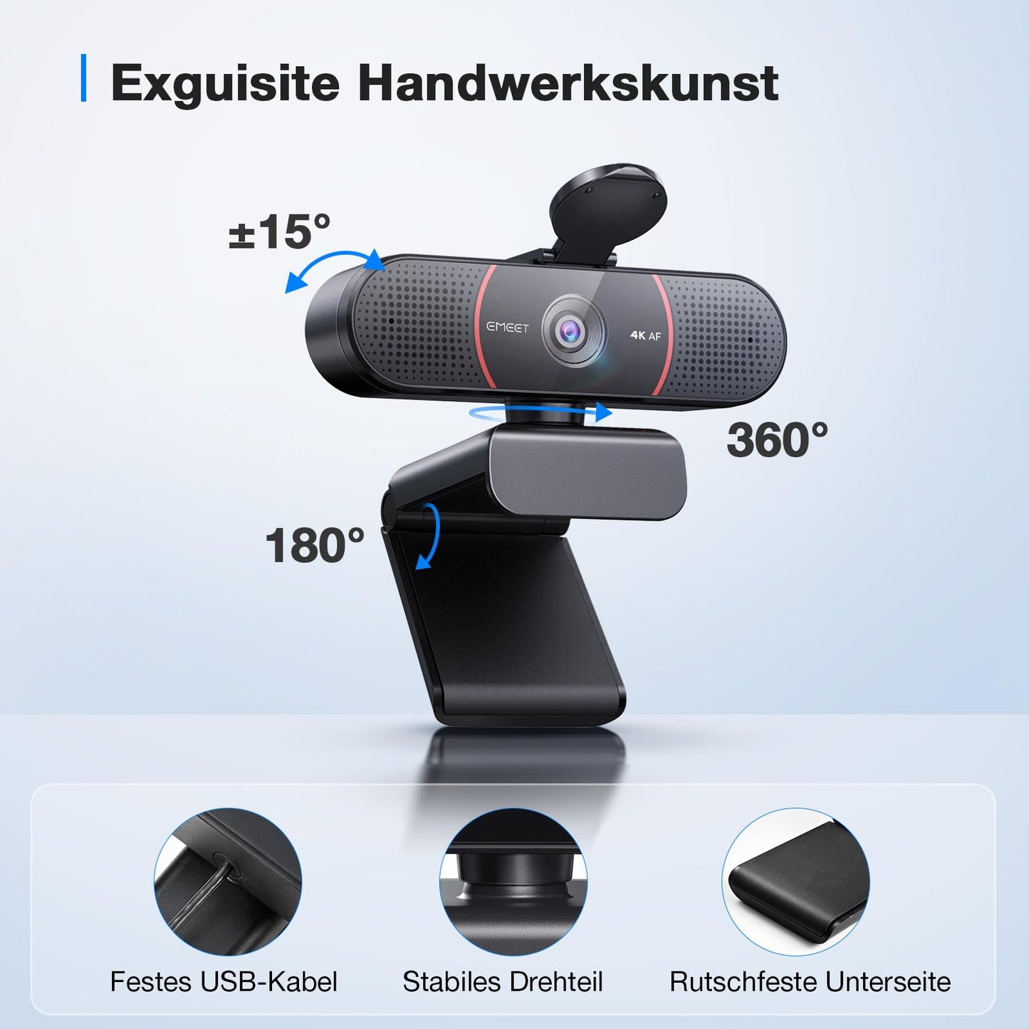 C960 4K Kit Webcam, UHD webcam with lens cover & dual microphone, PDAF autofocus, 73° streaming camera with automatic light correction, web cam PC for Zoom/Teams/YouTube, Linux, Win10, Mac OS