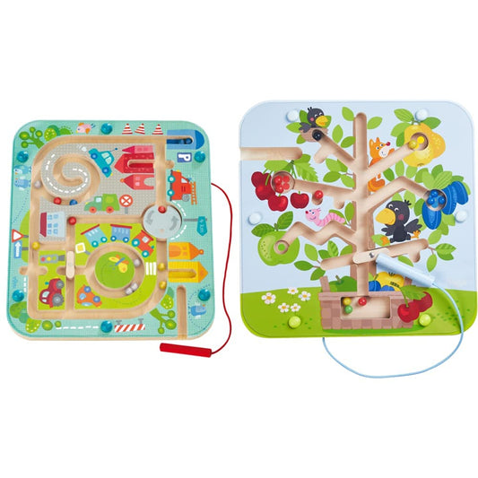 HABA 301056 - Magnetic Game City Labyrinth, educational wooden toy for children from 2 years, trains logic and fine motor skills & 306083 - Magnetic Game Orchard, motor skills game