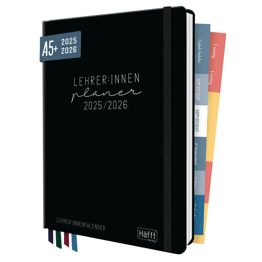 Häfft® Teacher Planner 2025/2026 A5 + "Black Edition" Hardcover teacher planner/school year planner with 236 pages, stickers, and more - sustainable & eco-friendly.