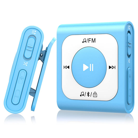 AGPTEK 64GB Clip MP3 Player with Bluetooth, Mini Portable Music Player with FM Radio, Shuffle, no phone needed for Sports, Blue