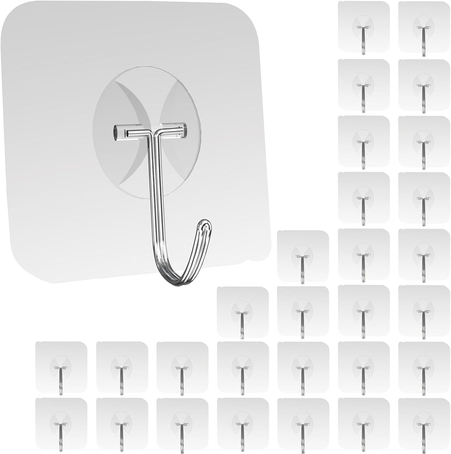 Latoxcaa Large Adhesive Hooks Extra Strong for Hanging Heavy-Duty 10KG(Max), Transparent and Removable Adhesive Hooks, Waterproof and Rustproof Self-Adhesive Hooks for Bathroom, 30 Pieces