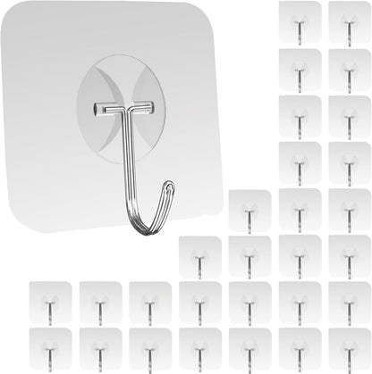 Latoxcaa Large Adhesive Hooks Extra Strong for Hanging Heavy-Duty 10KG(Max), Transparent and Removable Adhesive Hooks, Waterproof and Rustproof Self-Adhesive Hooks for Bathroom, 30 Pieces