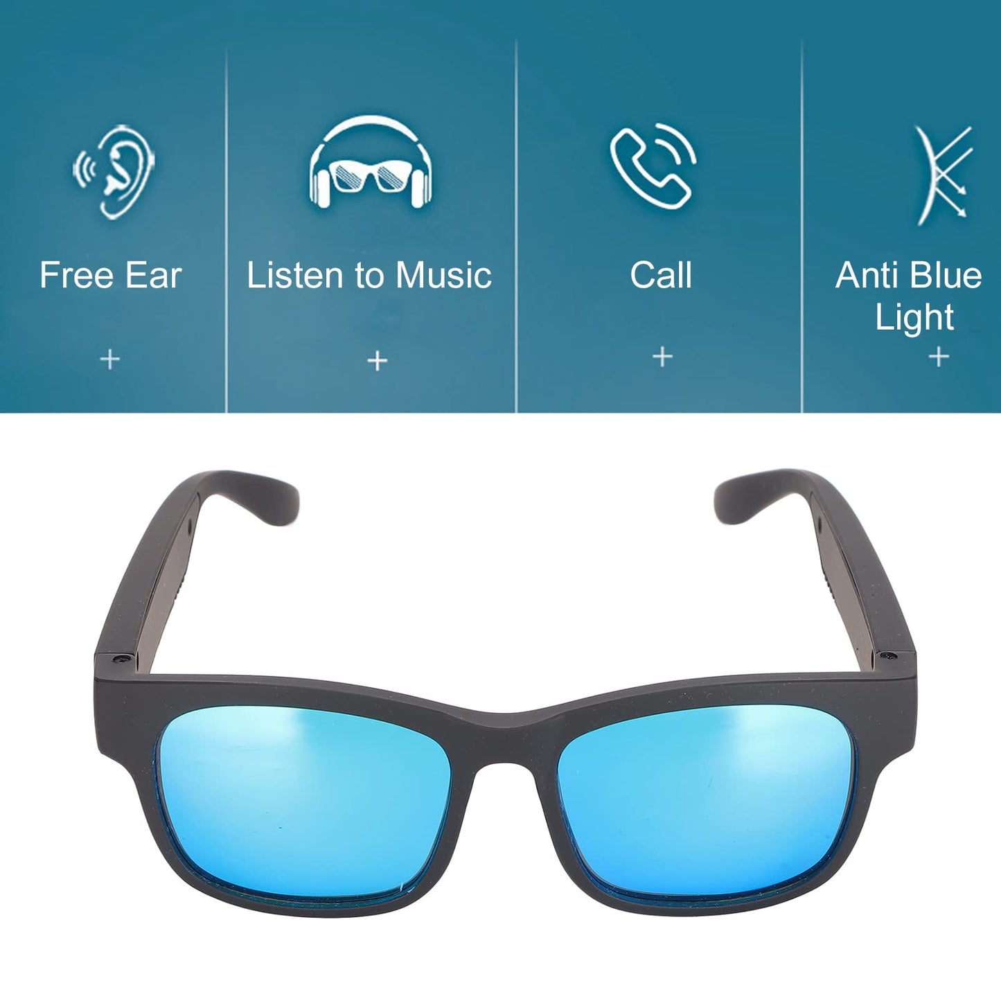 Smart glasses, smart audio sunglasses, noise cancelling, hands-free calling, open-ear speakers with Bluetooth connectivity for gaming, meetings, traveling, driving (blue colorway)